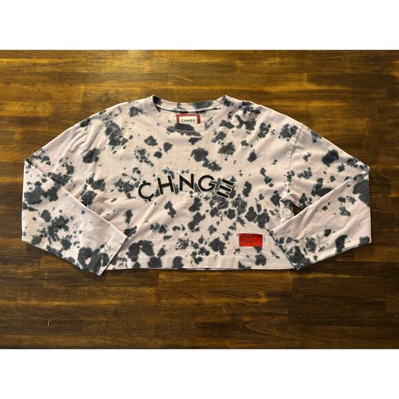 CHNGE Women's Medium T Shirt Cropped Organic Cotton Long Sleeve Crew Tie Dye - Picture 1 of 8